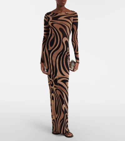 Pucci Geometric Printed Long-sleeved Dress In Animal Print