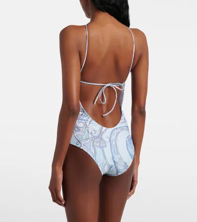 Pucci Orchidee Open-back Swimsuit In Blue