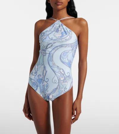 Pucci Orchidee Open-back Swimsuit In Blue