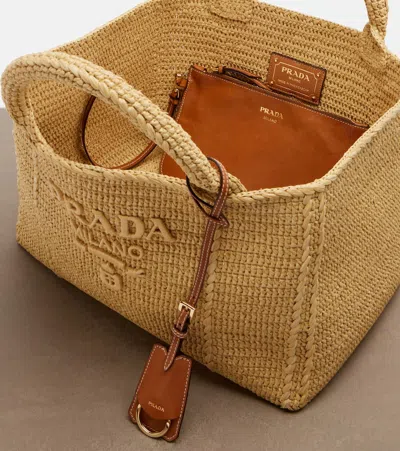 Prada Medium Raffia-effect Shopper In Sand