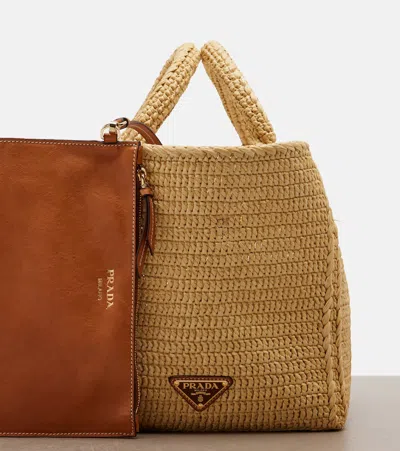 Prada Medium Raffia-effect Shopper In Sand