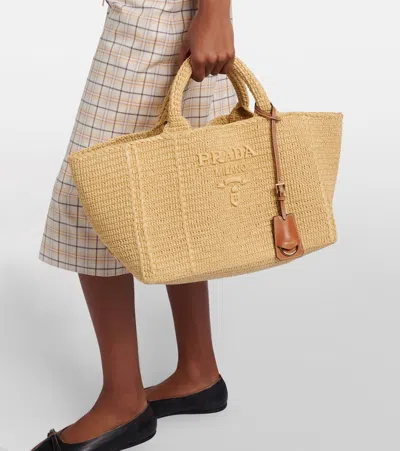 Prada Medium Raffia-effect Shopper In Sand