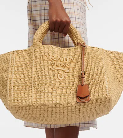 Prada Medium Raffia-effect Shopper In Sand
