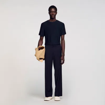 Sandro Elasticated Cotton Wide-leg Trousers In Blue