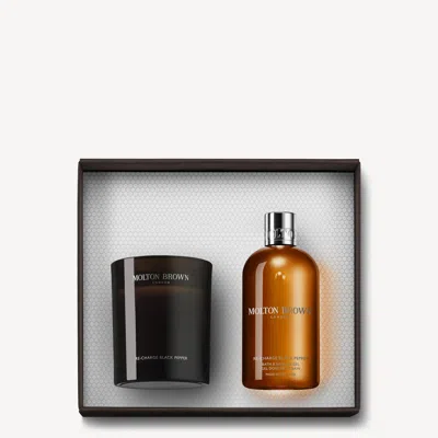 Molton Brown Re-charge Black Pepper Signature Scented Candle & Bath & Shower Gel Gift In Multi