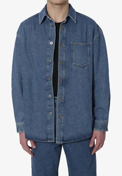 Loewe Mens Mid Blue Denim Anagram-embroidery Long-sleeves Denim Overshirt In Blue