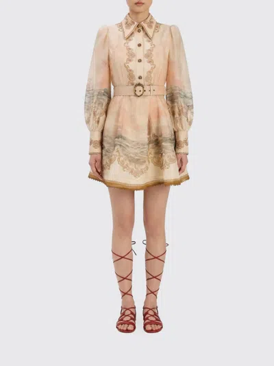 Zimmermann Womens Sunset Rebellion Marine Puffed-sleeves Linen And Silk Mini Dress Xs In Neutral
