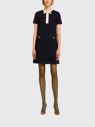 Valentino Silk And Wool Blend Short Sleeve Dress In Black