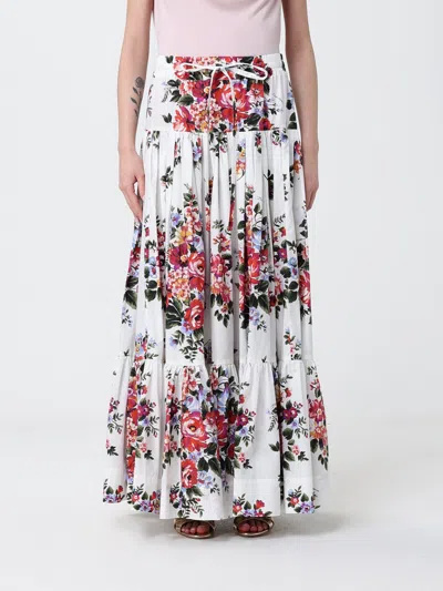 Dolce & Gabbana White Long Skirt With Floral Print And Elasticated Waistband In Cotton Woman