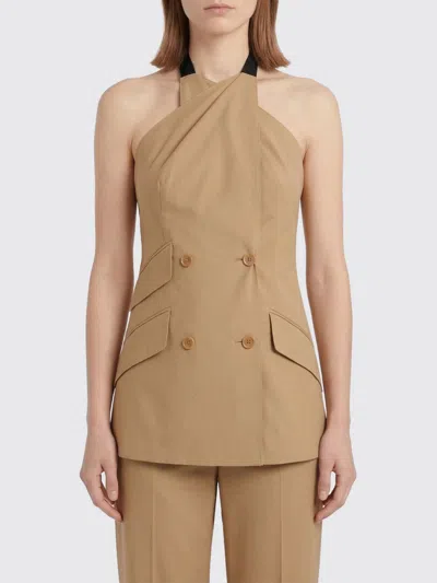 Max Mara Maxmara Mxsnuraghe Sleeveless Jacket In Wool And Silk Poplin In Brown