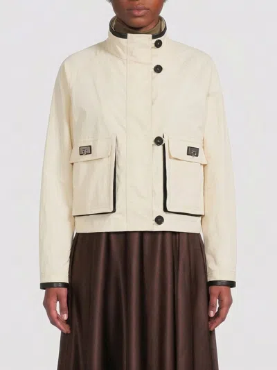 Ferragamo Technical Linen Jacket High Collar Long Sleeves In White