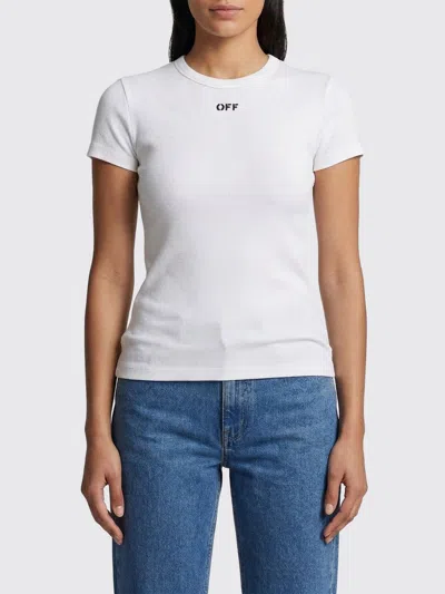 Off-white Stretch Cotton T Shirt Short Sleeves Crew Neck In White