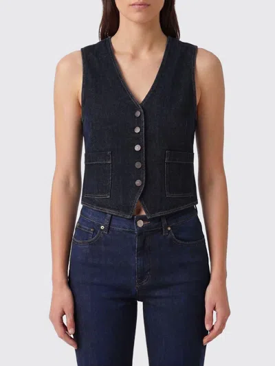 Frame Sleeveless Denim Vest Featuring Front Pockets In Blue
