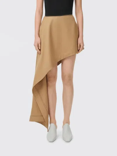 Loewe Womens Beige Draped-side Asymmetric-hem Cotton-blend Mini Skirt In Multi