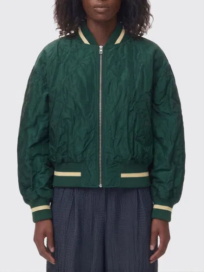 Loewe Womens Dark Green Crinkled-texture Striped-trim Woven Bomber Jacket In Gray