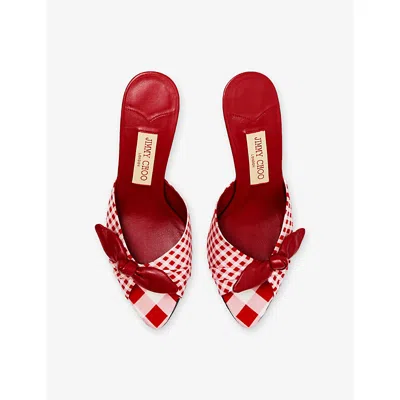Jimmy Choo Livi 85mm Leather-trimmed Checked Wedge Mules In Red