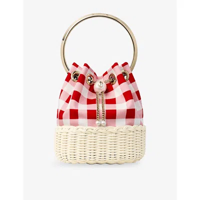 Jimmy Choo Womens Ruby Red Mix/natural Bon Bon Gingham Cotton Top-handle Bag In Multi