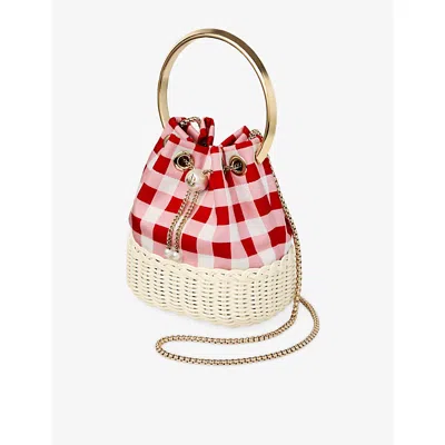 Jimmy Choo Womens Ruby Red Mix/natural Bon Bon Gingham Cotton Top-handle Bag In Multi
