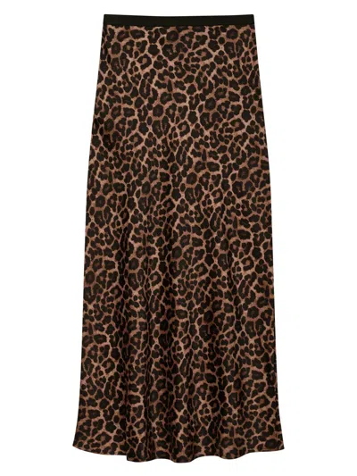 Anine Bing Printed Bar Silk Skirt Black And Brown Leopard