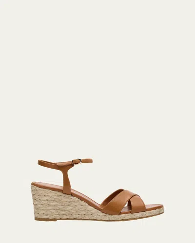 Stuart Weitzman Dayna Leather Crisscross Espadrille Sandals In Brown