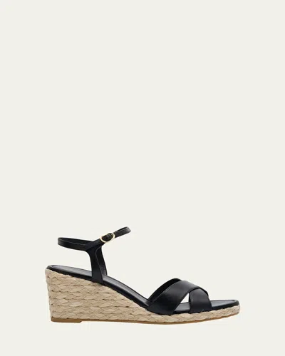 Stuart Weitzman Dayna Leather Crisscross Espadrille Sandals In Black