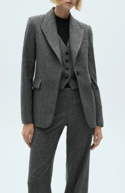 Mango Marbled Wool-blend Suit Pants In Black