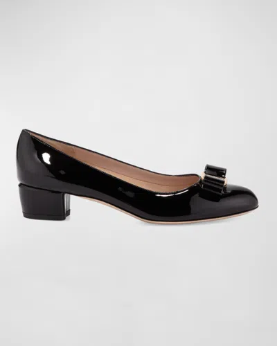 Ferragamo Vara Bow Leather Low Pumps In Black