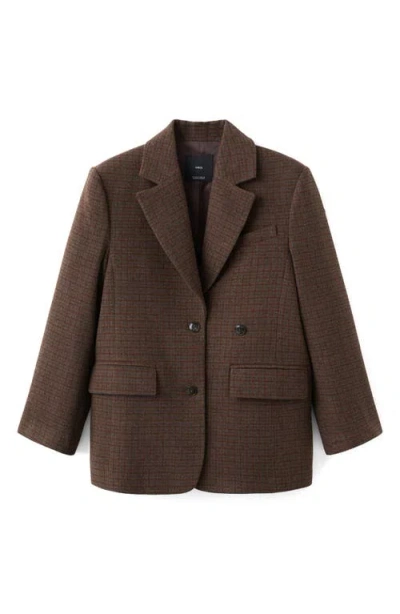 Mango Houndstooth Wool Blend Blazer In Brown