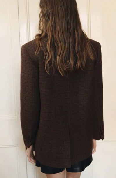 Mango Houndstooth Wool Blend Blazer In Brown