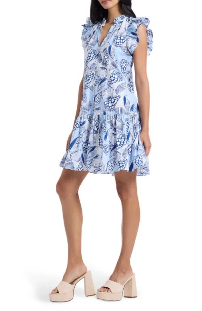 Robert Graham Savannah Shell Print Cap Sleeve Shift Dress In Blue