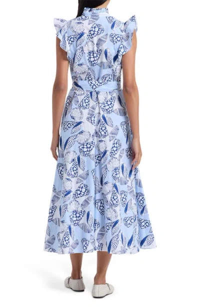 Robert Graham Sadie Shell Print Cap Sleeve Cotton Shirtdress In Blue