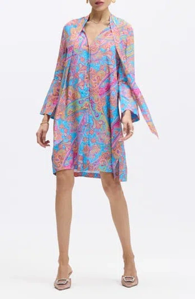 Robert Graham Brenna Tie Neck Long Sleeve Shift Dress In Multi