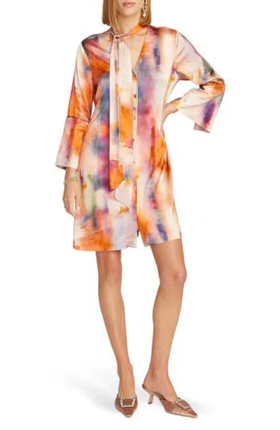 Robert Graham Brenna Tie Neck Long Sleeve Shift Dress In Multi