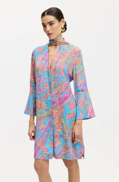 Robert Graham Brenna Tie Neck Long Sleeve Shift Dress In Multi