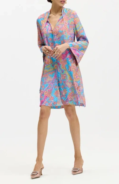 Robert Graham Brenna Tie Neck Long Sleeve Shift Dress In Multi