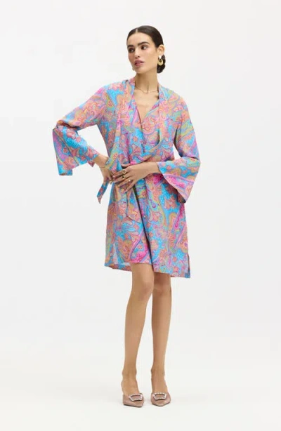 Robert Graham Brenna Tie Neck Long Sleeve Shift Dress In Multi