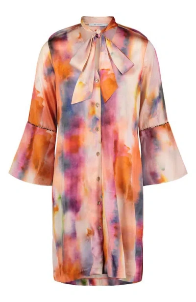 Robert Graham Brenna Tie Neck Long Sleeve Shift Dress In Multi