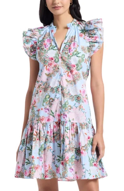Robert Graham Savannah Floral Paisley Cap Sleeve Shift Dress In Blue