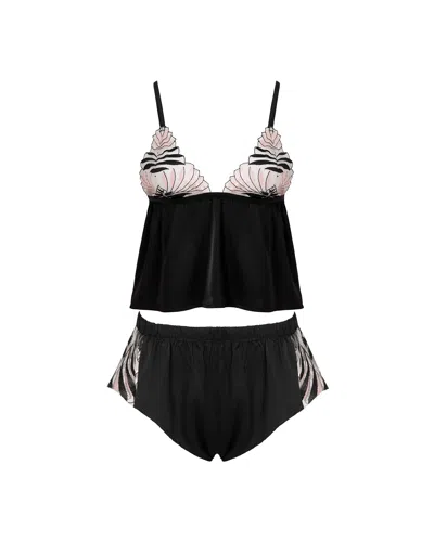 Bluebella Katerine Luxury Satin Cami And Short Set In Black/pearl/sheer
