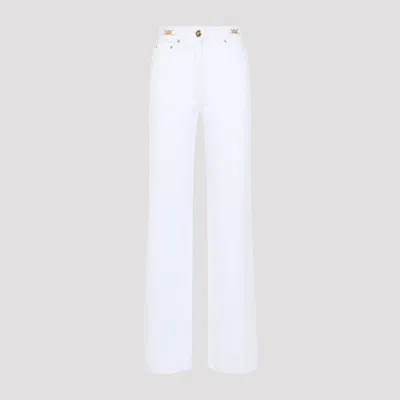 Versace Straight Leg Denim Trousers With Pockets And Loops In White
