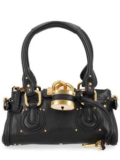 Chloé Paddington Black Shoulder Bag With Oversized Padlock And C-shaped Buckles In Grainy Leather Woman In Black