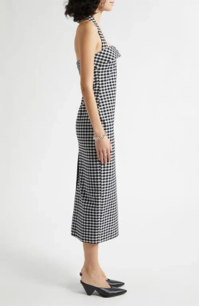 Posse Chiara Checked Cotton-blend Halterneck Midi Dress In Blue