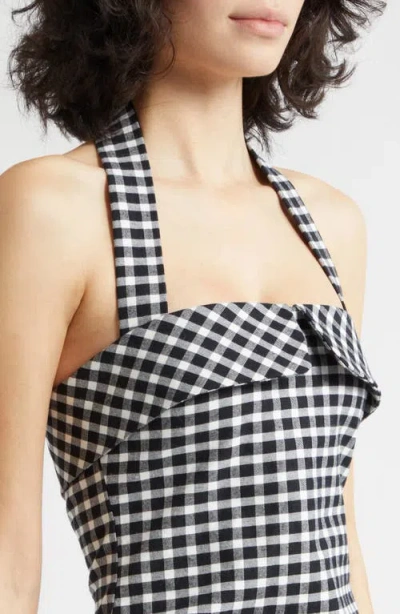 Posse Chiara Checked Cotton-blend Halterneck Midi Dress In Blue