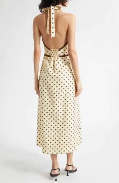 Posse Bowie Polka-dot Linen And Cotton-blend Halterneck Midi Dress In Yellow