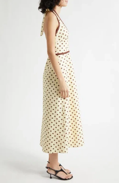 Posse Bowie Polka-dot Linen And Cotton-blend Halterneck Midi Dress In Yellow