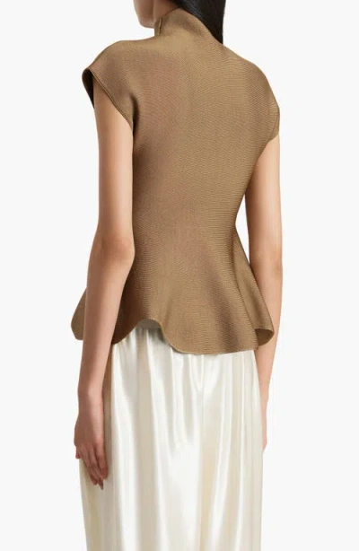 Khaite Andra Stretch-knit Turtleneck Peplum Top In Brown