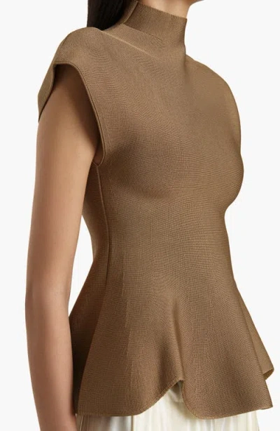Khaite Andra Stretch-knit Turtleneck Peplum Top In Brown