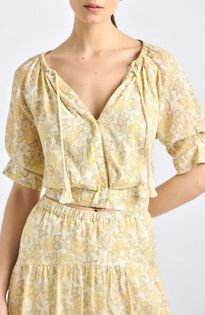 Derek Lam 10 Crosby Suri Printed Voile Tuck Front Top In Multi