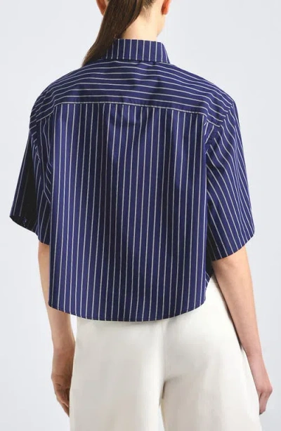 Derek Lam 10 Crosby Ember Cropped Button Down Shirt In Blue
