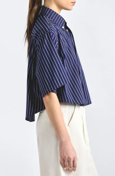 Derek Lam 10 Crosby Ember Cropped Button Down Shirt In Blue